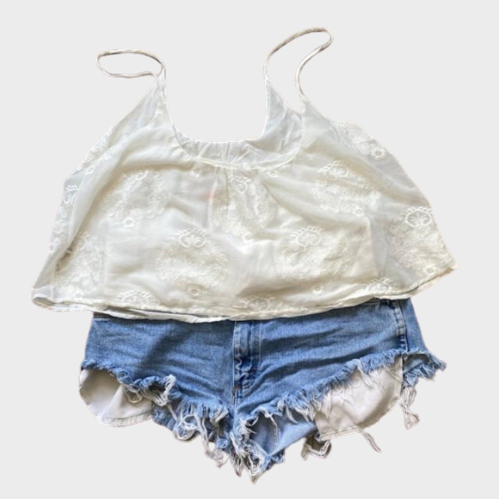 2/$30| PPLA Flowy Lace White Crop Tank